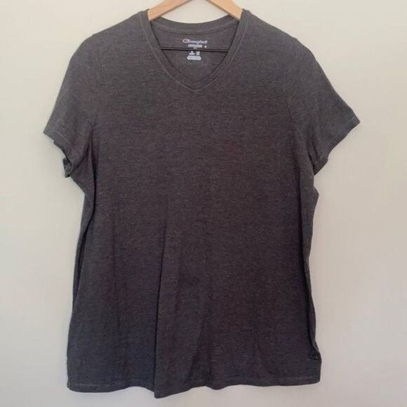 Champion 1X Gray V Neck Athletic T Shirt Casual Classic Tee Top Basic Workout - Picture 1 of 6